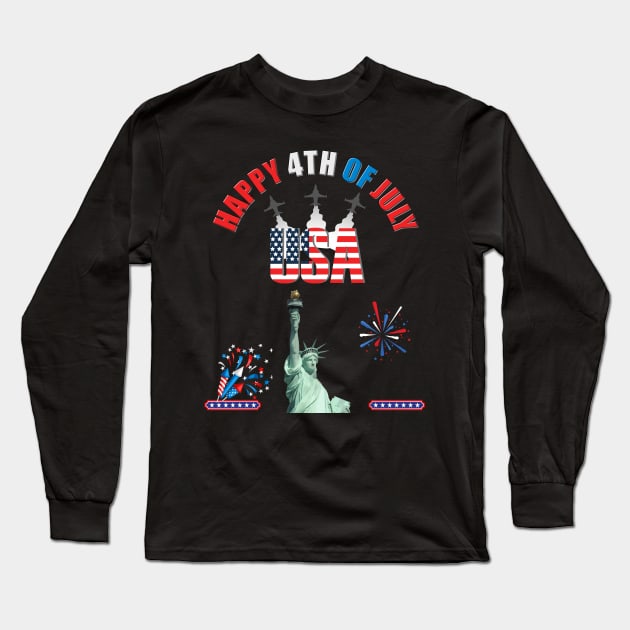 4th of July, Happy 4th of July, Patriotic, American Flag, USA, America, Merica, Memorial Day, Independence Day, Air Show, Fireworks, Statue Of Liberty, Long Sleeve T-Shirt by DESIGN SPOTLIGHT